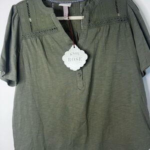 Knox Rose Olive Green Blouse with Crochet Details